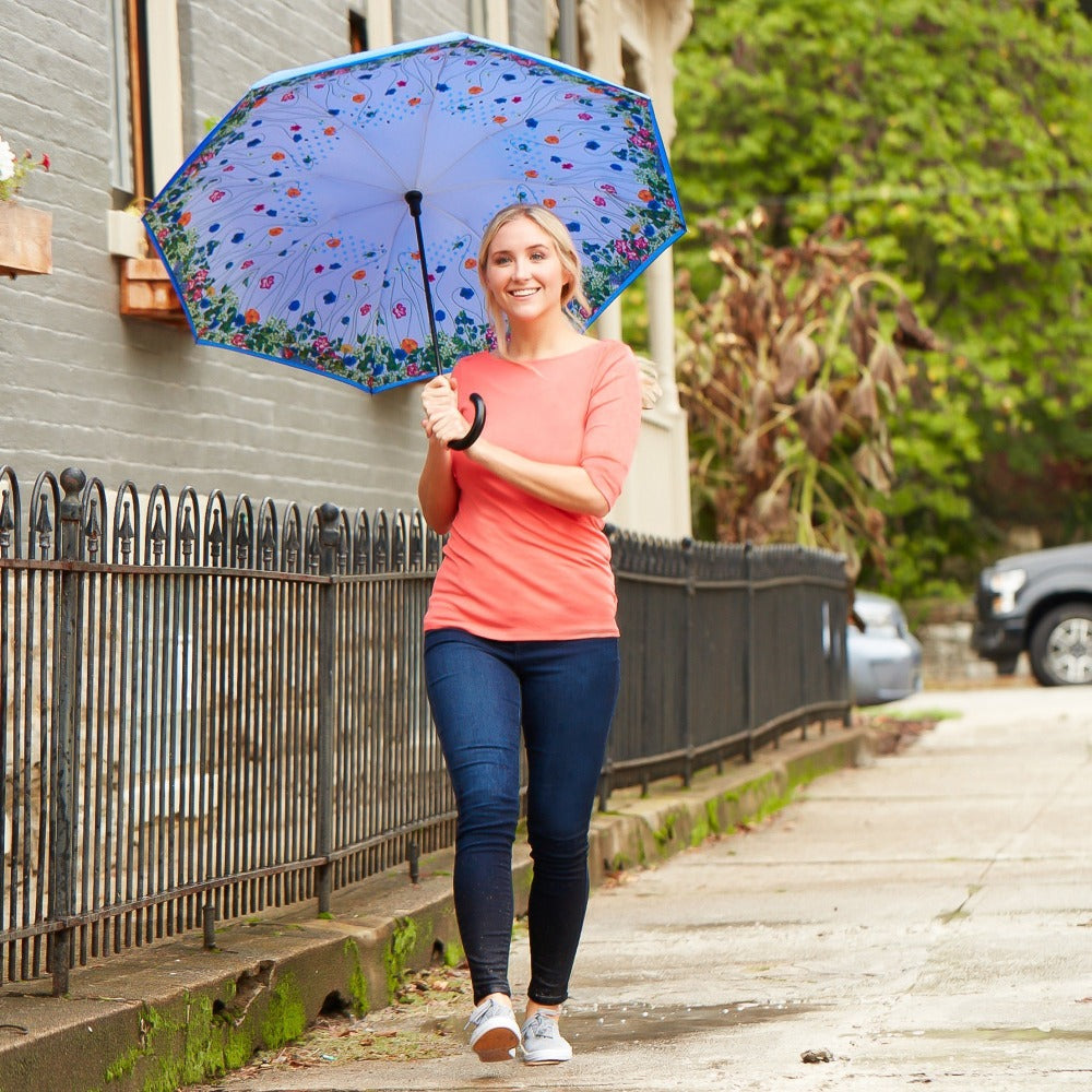 Stick Reverse-Close Umbrella with Under-Canopy Print