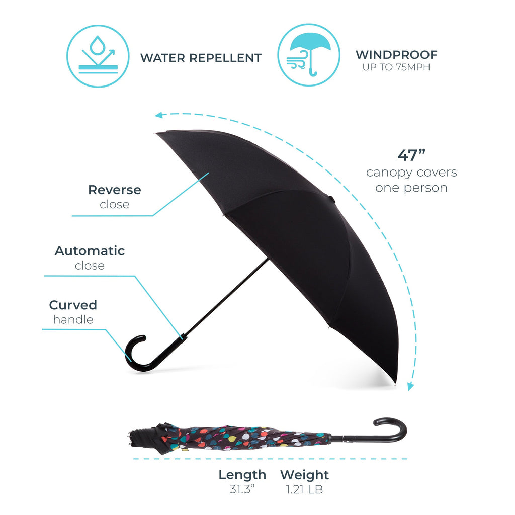 Stick Reverse-Close Umbrella with Under-Canopy Print