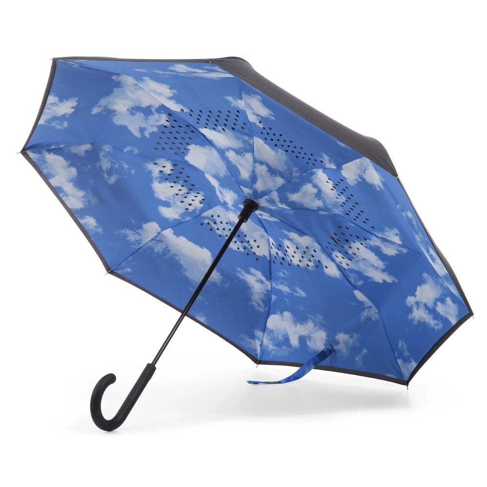 Stick Reverse-Close Umbrella with Under-Canopy Print
