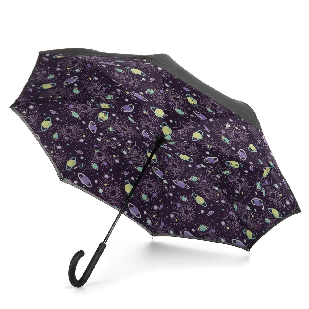 Stick Reverse-Close Umbrella with Under-Canopy Print