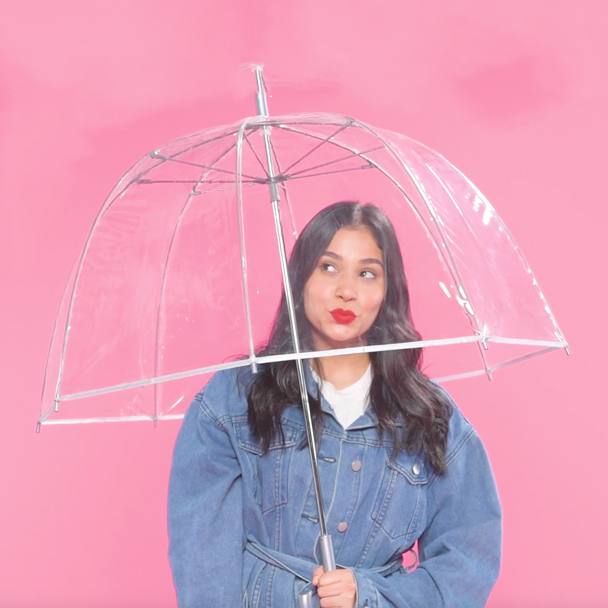 Clear Bubble Umbrella with Colorful Accents