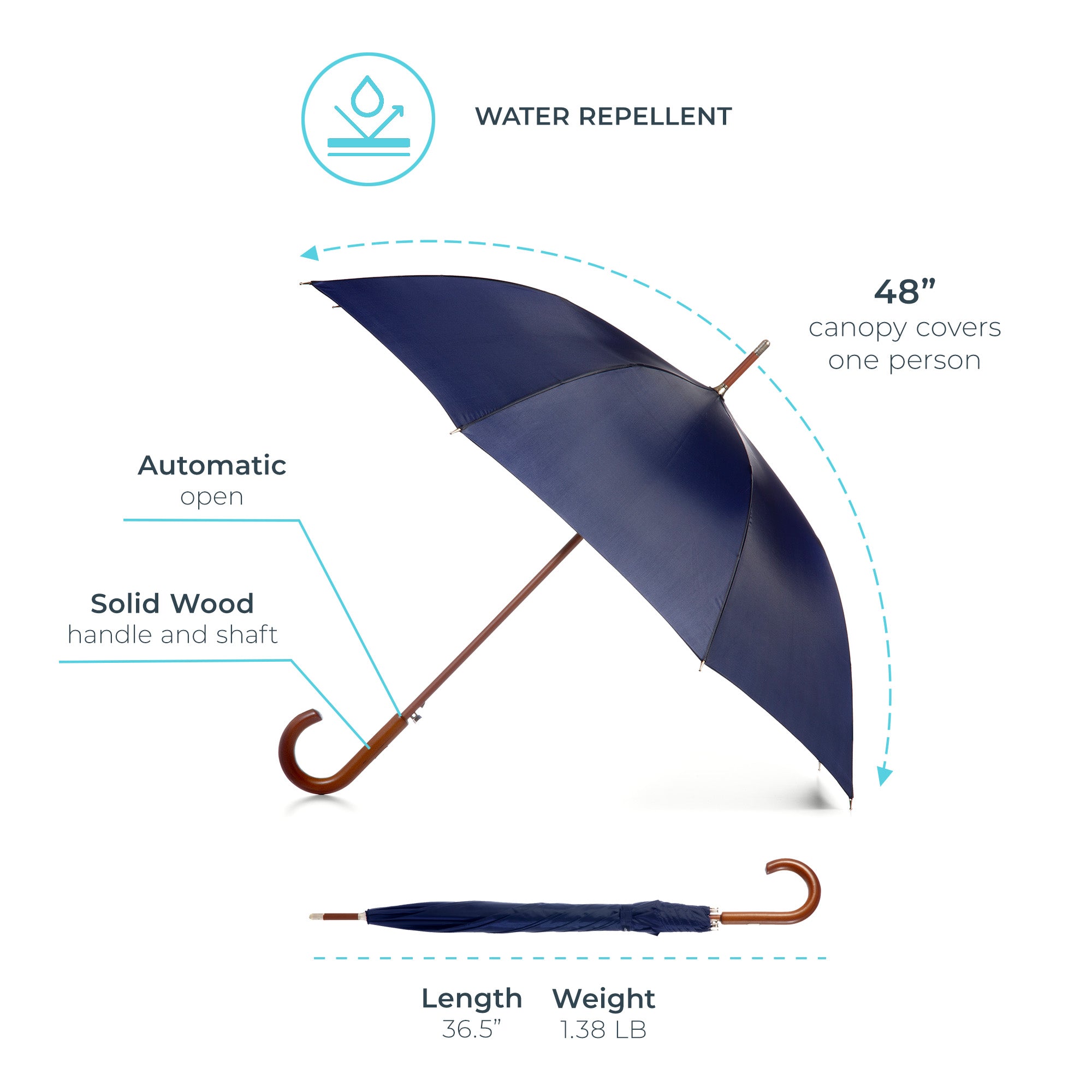 Classic Solid Wood Stick Umbrella