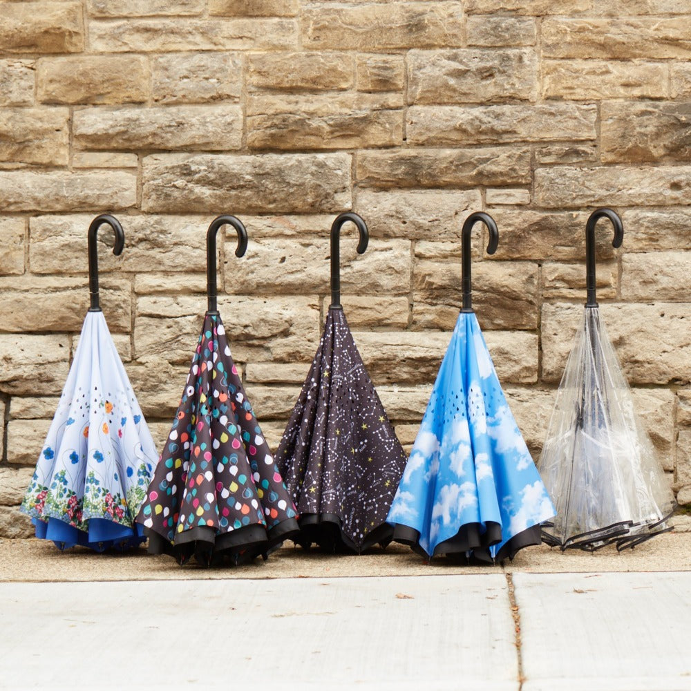Stick Reverse-Close Umbrella with Under-Canopy Print