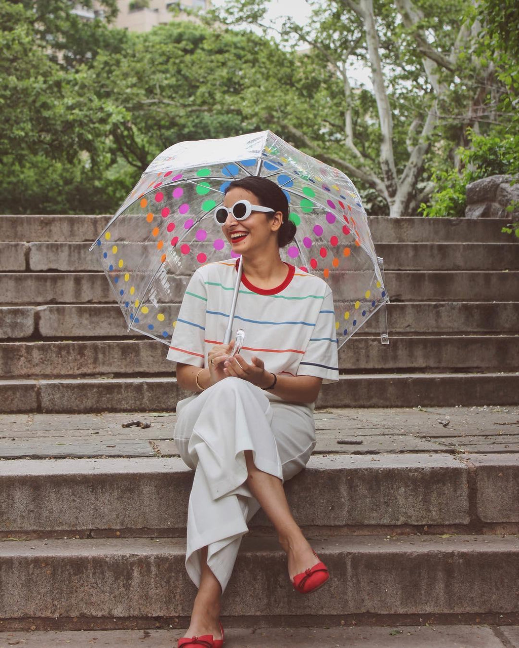 Clear Bubble Umbrella with Colorful Accents