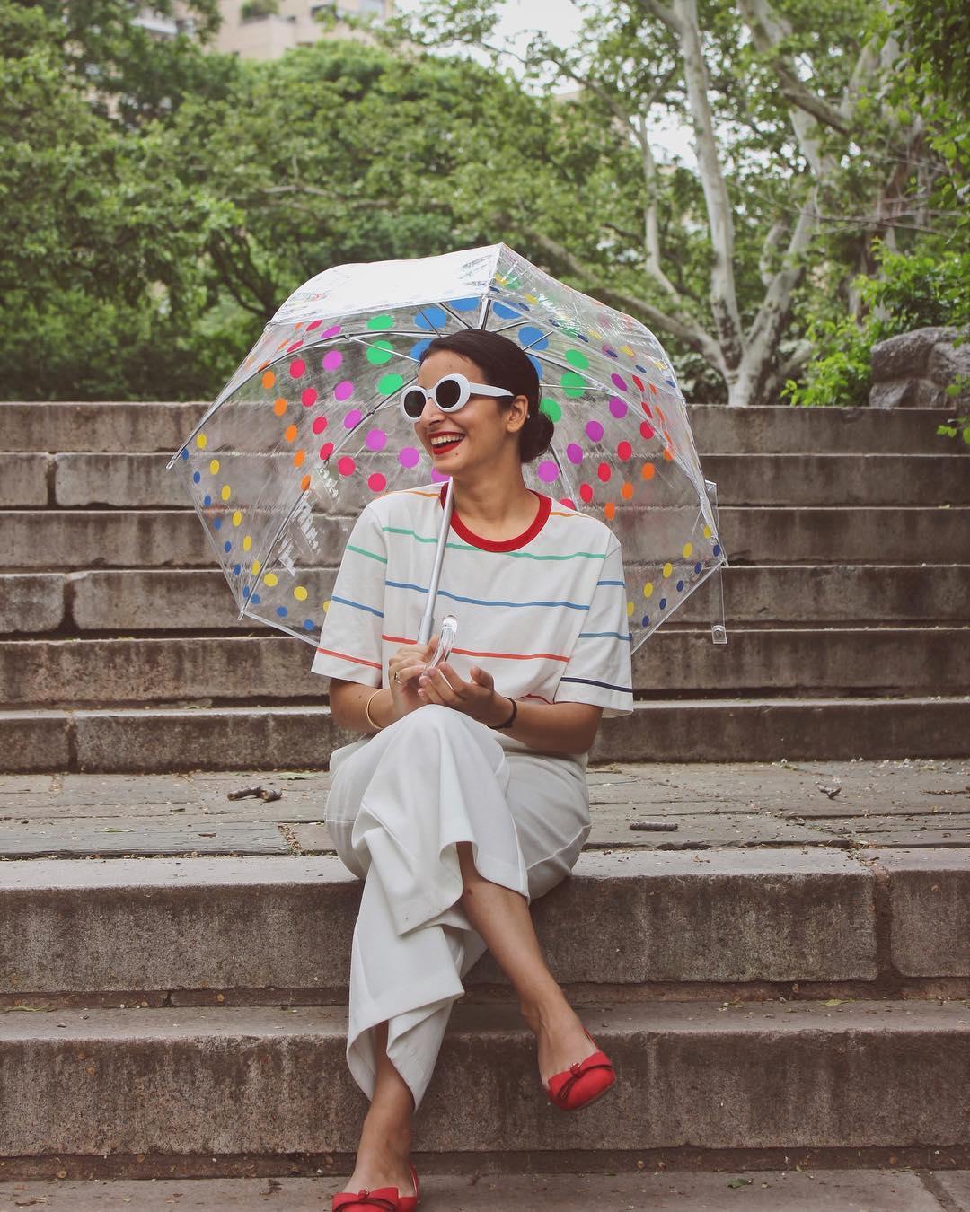 Clear Bubble Umbrella with Colorful Accents